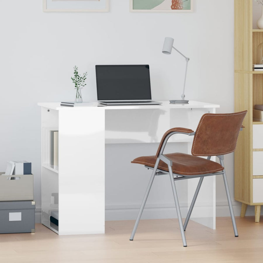 Bureau 100X55X75 Cm Bewerkt Hout Hoogglans Wit