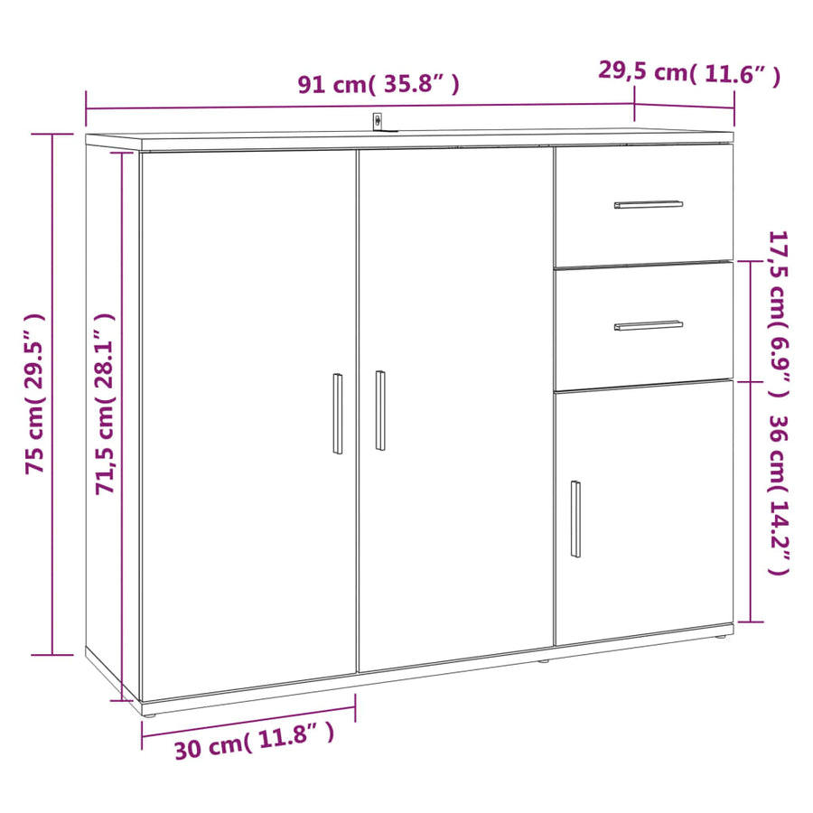 Dressoir 9X29,5X75 Cm Bewerkt Hout Kleurig Sonoma eiken