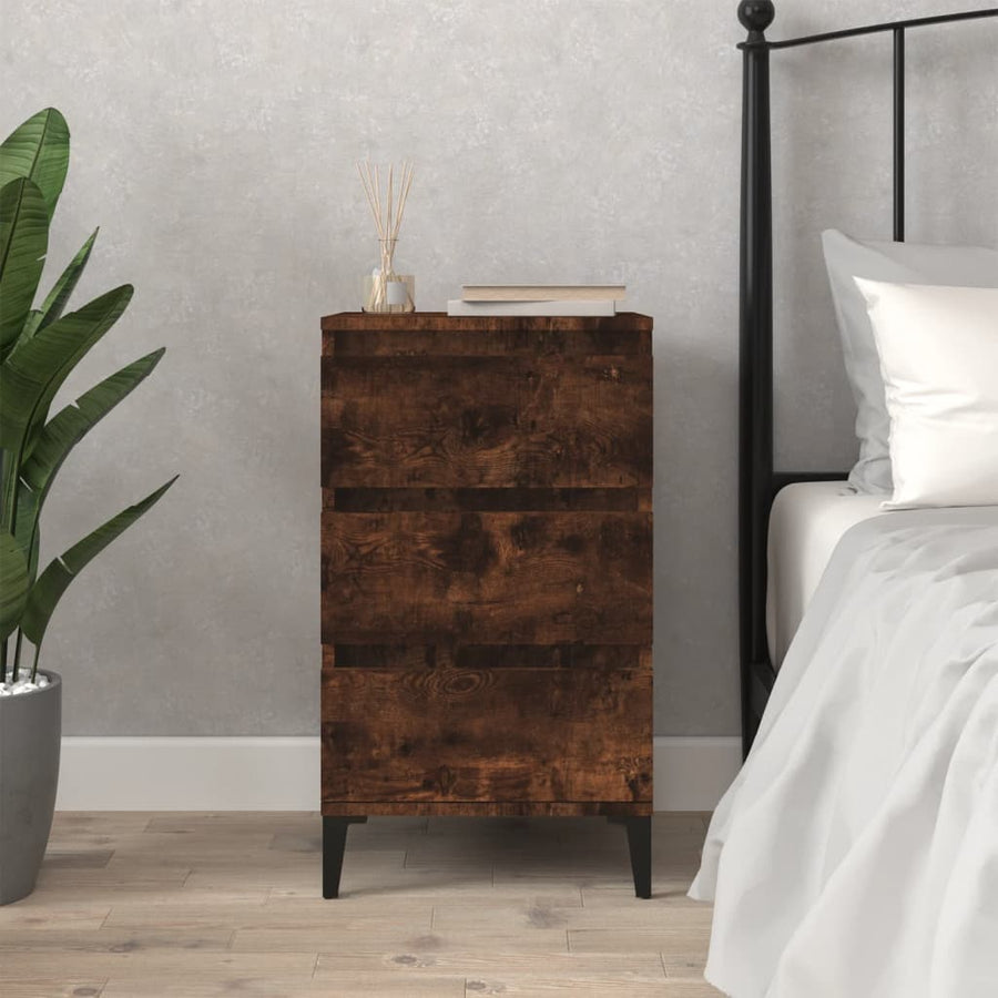 Nachtkastje 40X35X70 Cm Bewerkt Hout Gerookt Eikenkleurig
