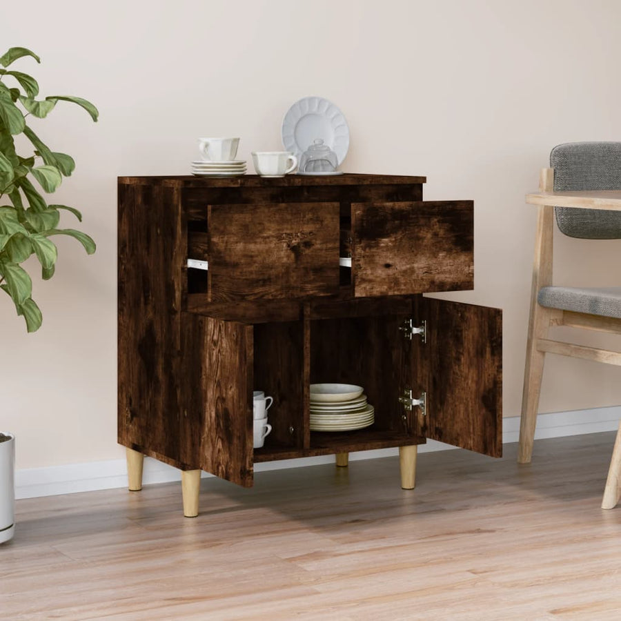 Dressoir 60X35X70 Cm Bewerkt Hout Gerookt Eikenkleurig