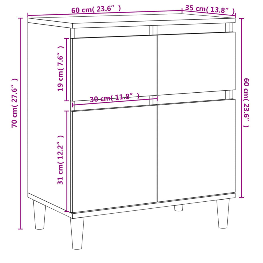 Dressoir 60X35X70 Cm Bewerkt Hout Bruin Eikenkleur