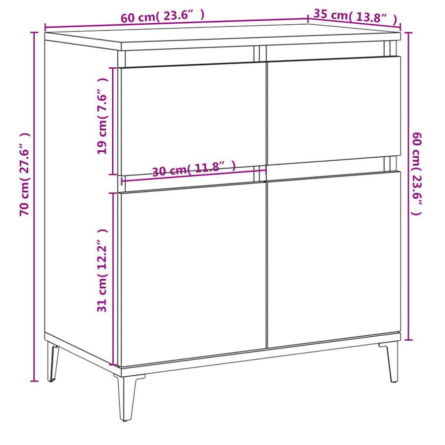 Dressoir 60X35X70 Cm Bewerkt Hout Betongrijs