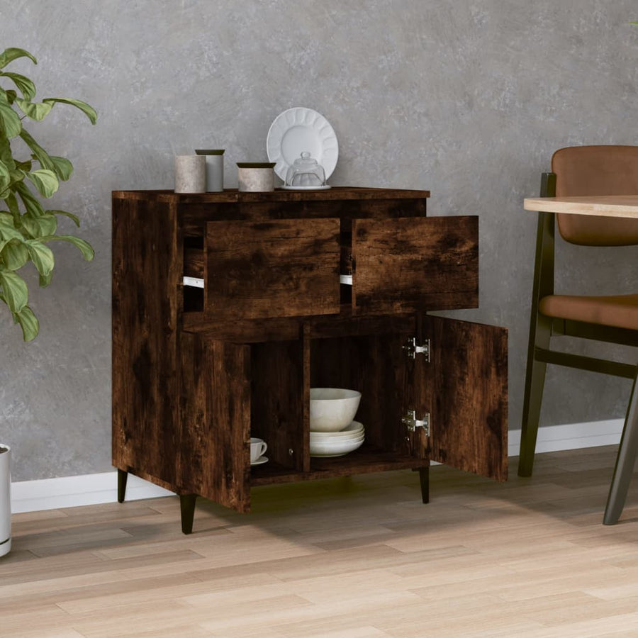 Dressoir 60X35X70 Cm Bewerkt Hout Gerookt Eikenkleurig