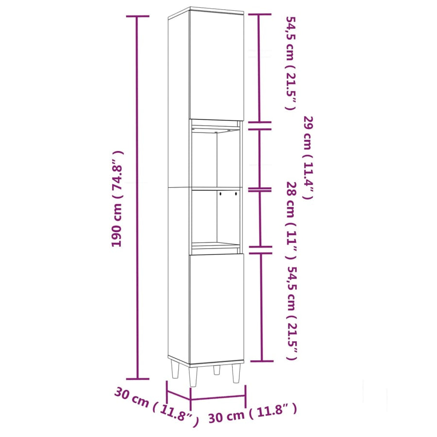 Badkamerkast 30X30X90 Cm Bewerkt Hout Wit