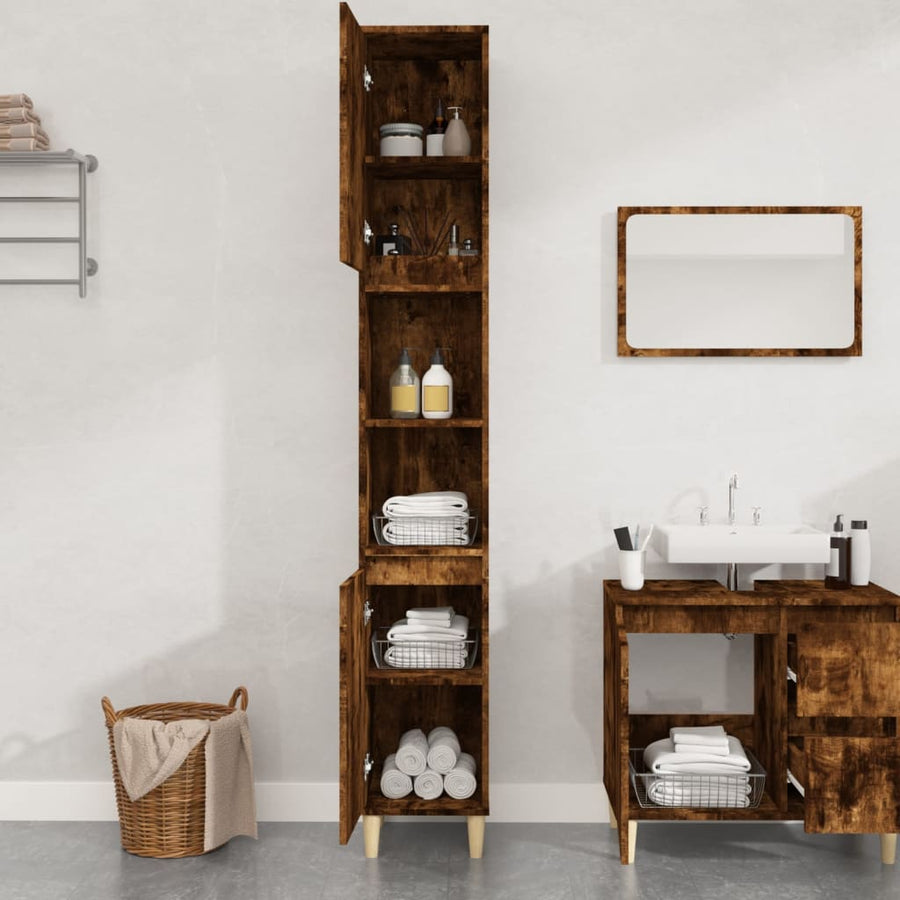 Badkamerkast 30X30X90 Cm Bewerkt Hout Kleurig Gerookt eiken
