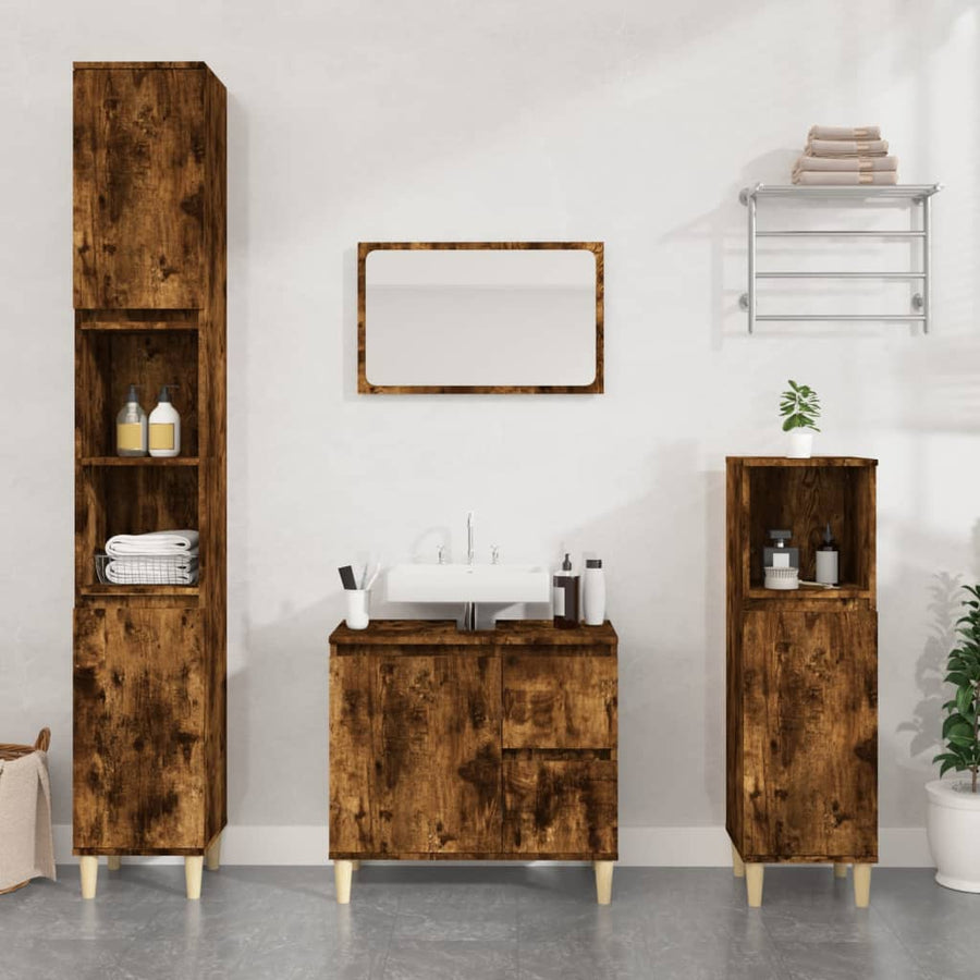 Badkamerkast 30X30X90 Cm Bewerkt Hout Kleurig Gerookt eiken