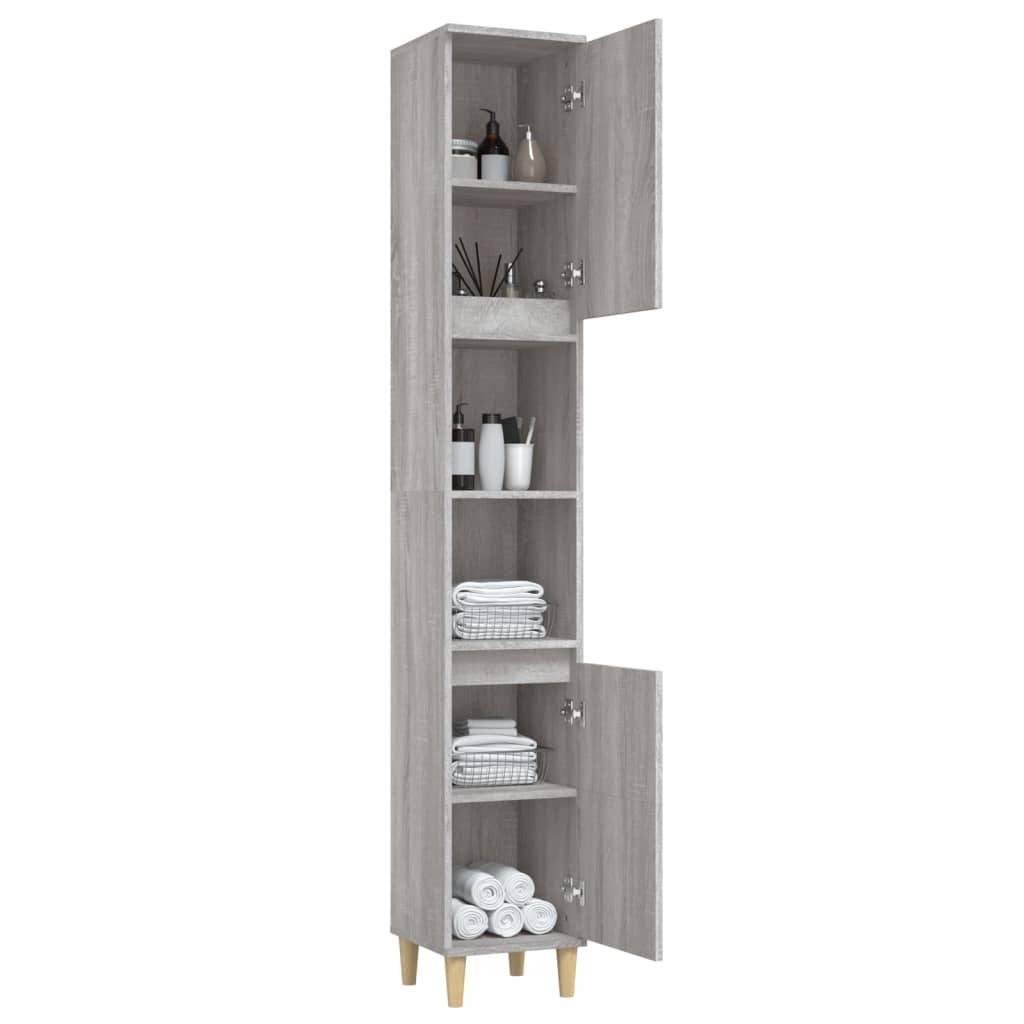 Badkamerkast 30X30X90 Cm Bewerkt Hout Eikenkleur Grijs sonoma