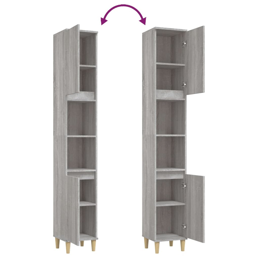 Badkamerkast 30X30X90 Cm Bewerkt Hout Eikenkleur Grijs sonoma