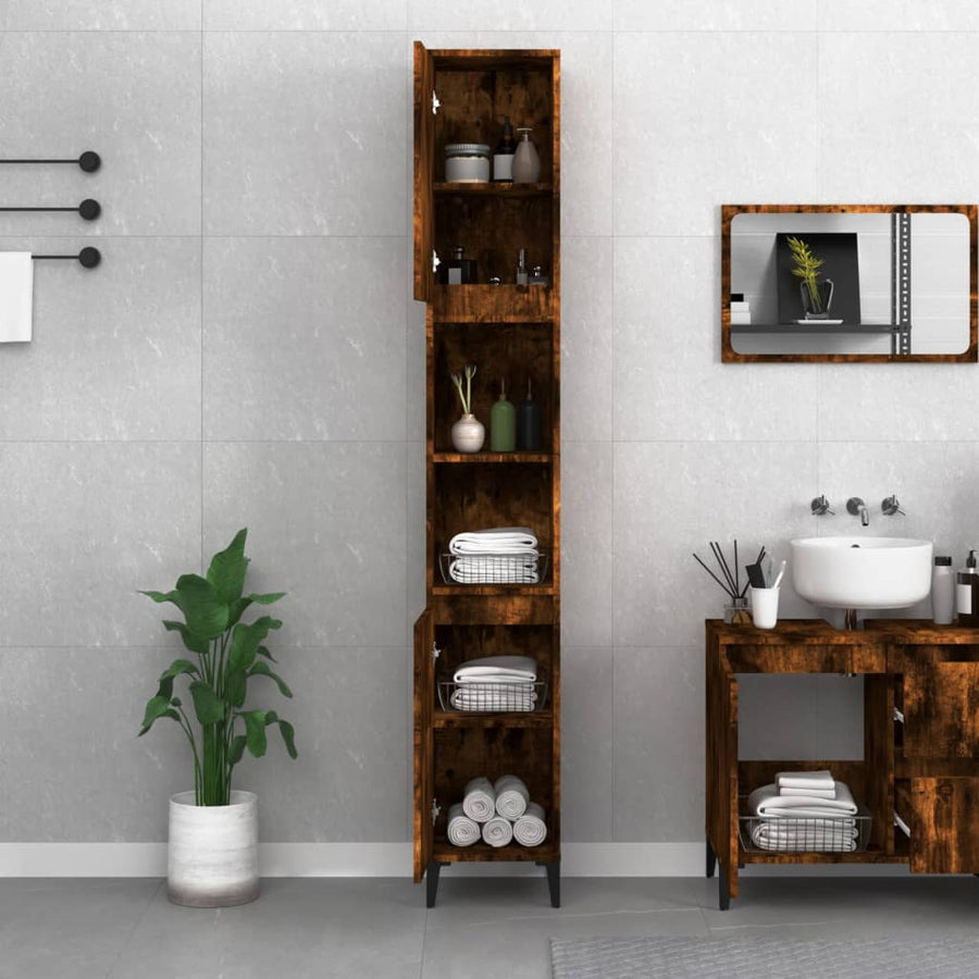 Badkamerkast 30X30X190 Cm Bewerkt Hout Gerookt Eikenkleurig