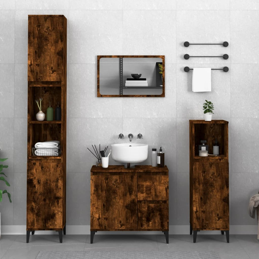 Badkamerkast 30X30X190 Cm Bewerkt Hout Gerookt Eikenkleurig