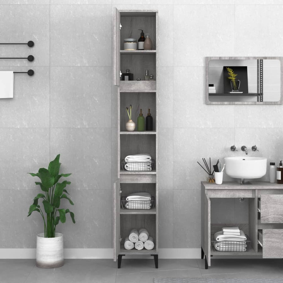 Badkamerkast 30X30X190 Cm Bewerkt Hout Grijs Sonoma Eikenkleur