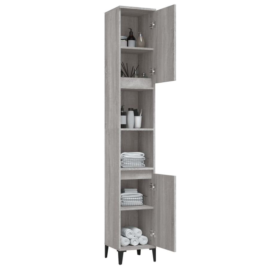 Badkamerkast 30X30X190 Cm Bewerkt Hout Grijs Sonoma Eikenkleur
