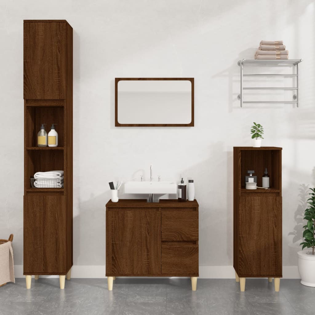 Badkamerkast 30X30X100 Cm Bewerkt Hout Bruin Eikenkleur