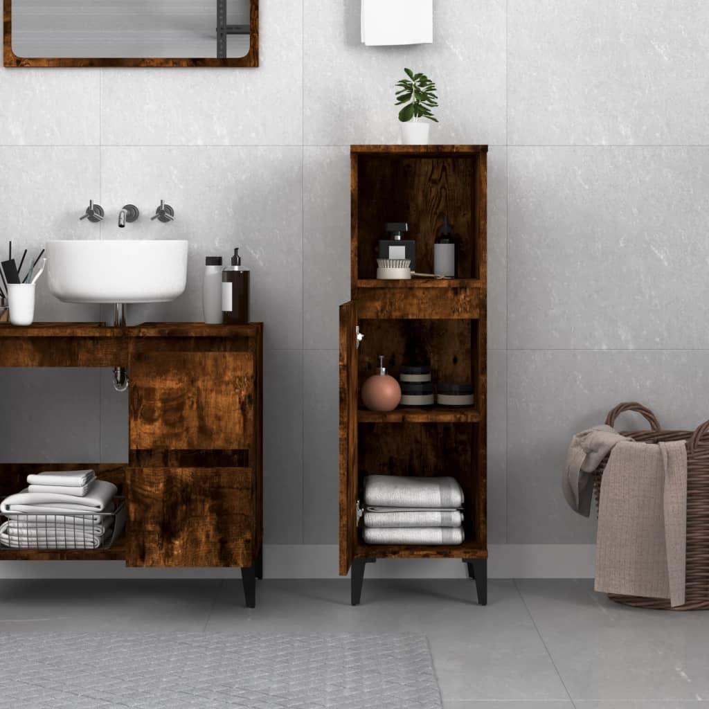 Badkamerkast 30X30X100 Cm Bewerkt Hout Gerookt Eikenkleurig
