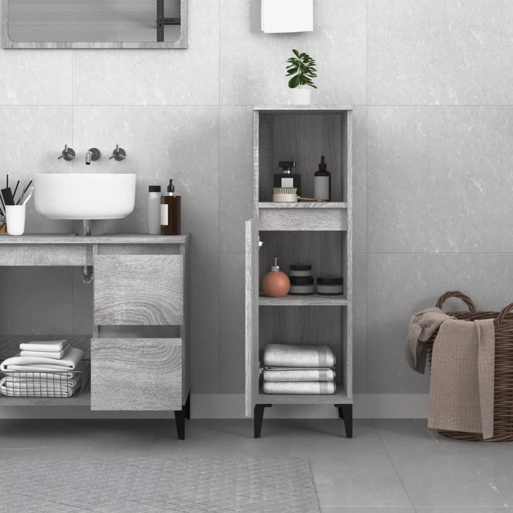 Badkamerkast 30X30X100 Cm Bewerkt Hout Grijs Sonoma Eikenkleur