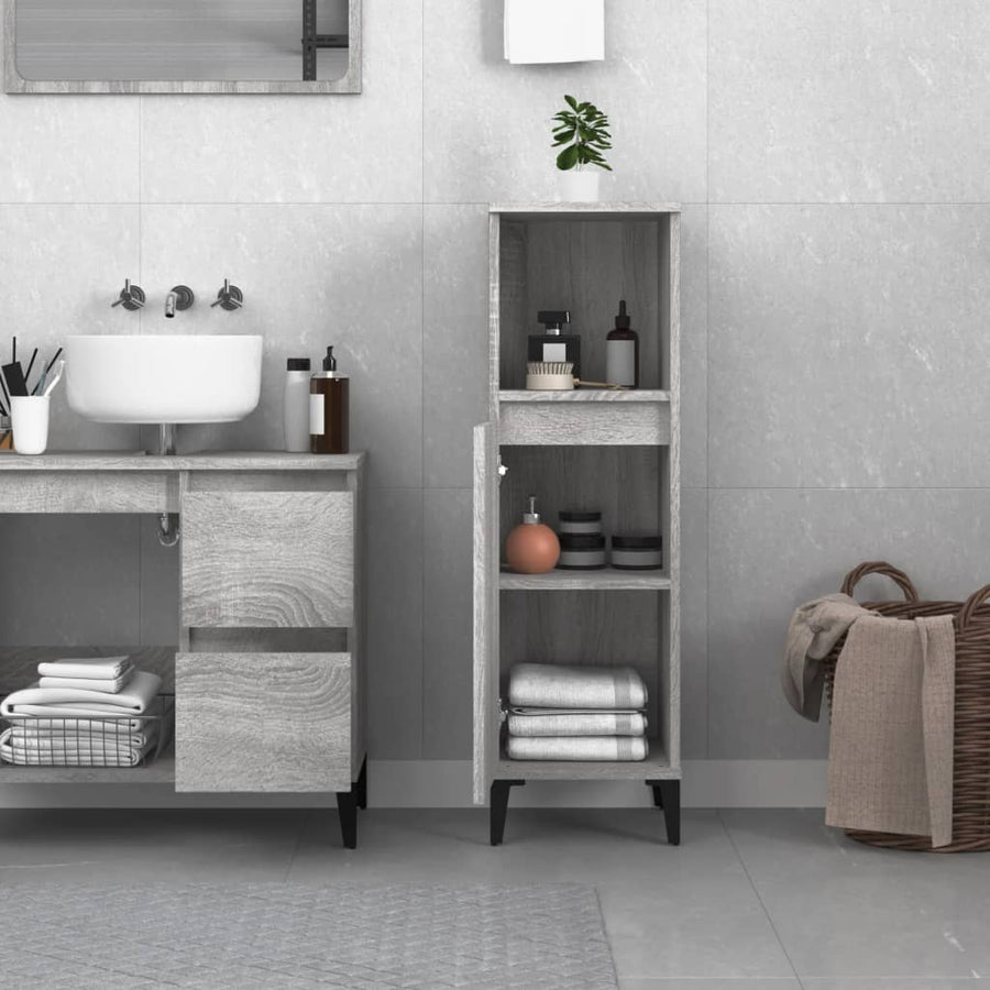Badkamerkast 30X30X100 Cm Bewerkt Hout Grijs Sonoma Eikenkleur