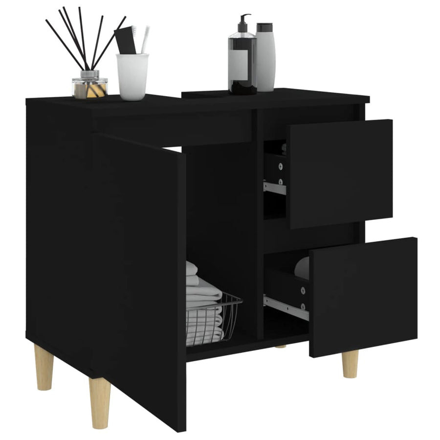 Badkamerkast 65X33X60 Cm Bewerkt Hout Zwart