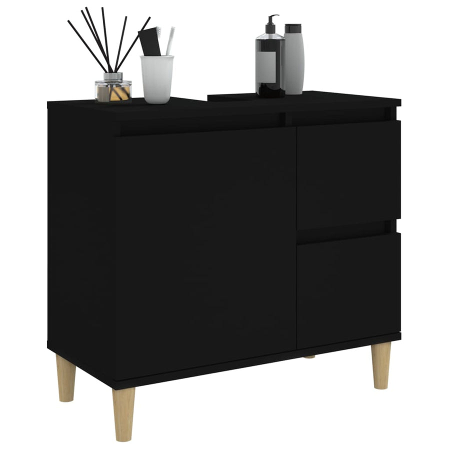 Badkamerkast 65X33X60 Cm Bewerkt Hout Zwart