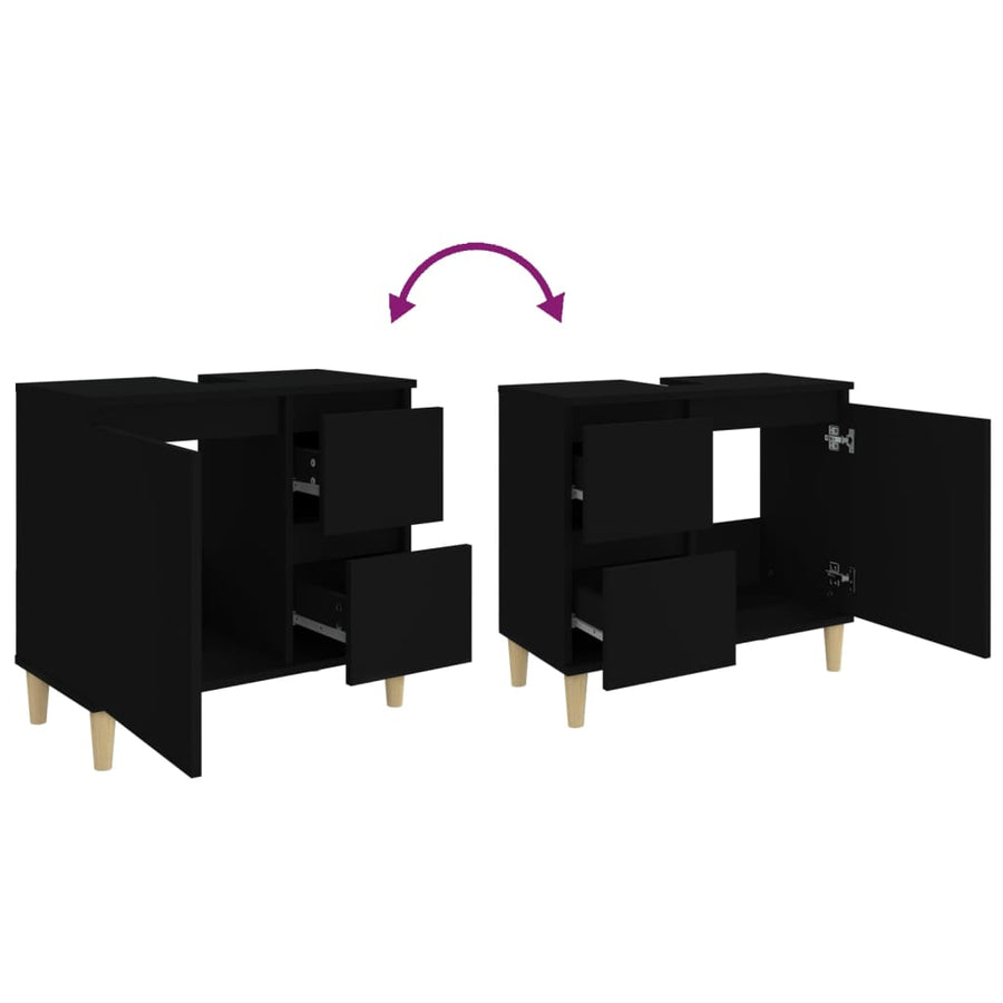 Badkamerkast 65X33X60 Cm Bewerkt Hout Zwart