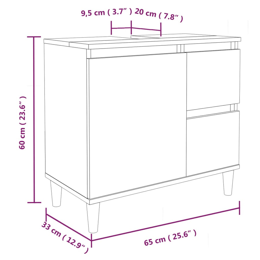Badkamerkast 65X33X60 Cm Bewerkt Hout Zwart