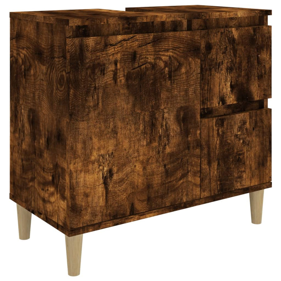 Badkamerkast 65X33X60 Cm Bewerkt Hout Kleurig Gerookt eiken