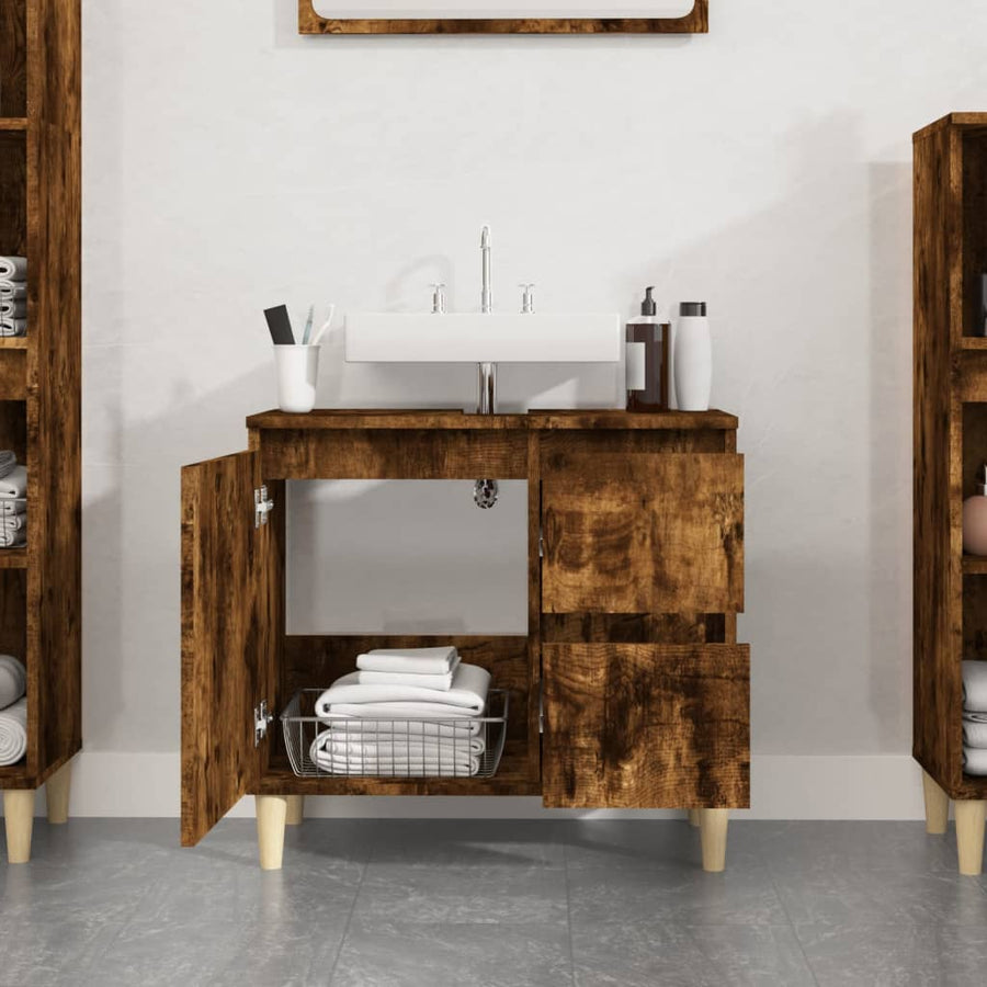 Badkamerkast 65X33X60 Cm Bewerkt Hout Kleurig Gerookt eiken