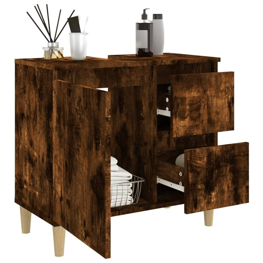 Badkamerkast 65X33X60 Cm Bewerkt Hout Kleurig Gerookt eiken