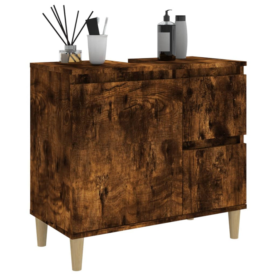Badkamerkast 65X33X60 Cm Bewerkt Hout Kleurig Gerookt eiken