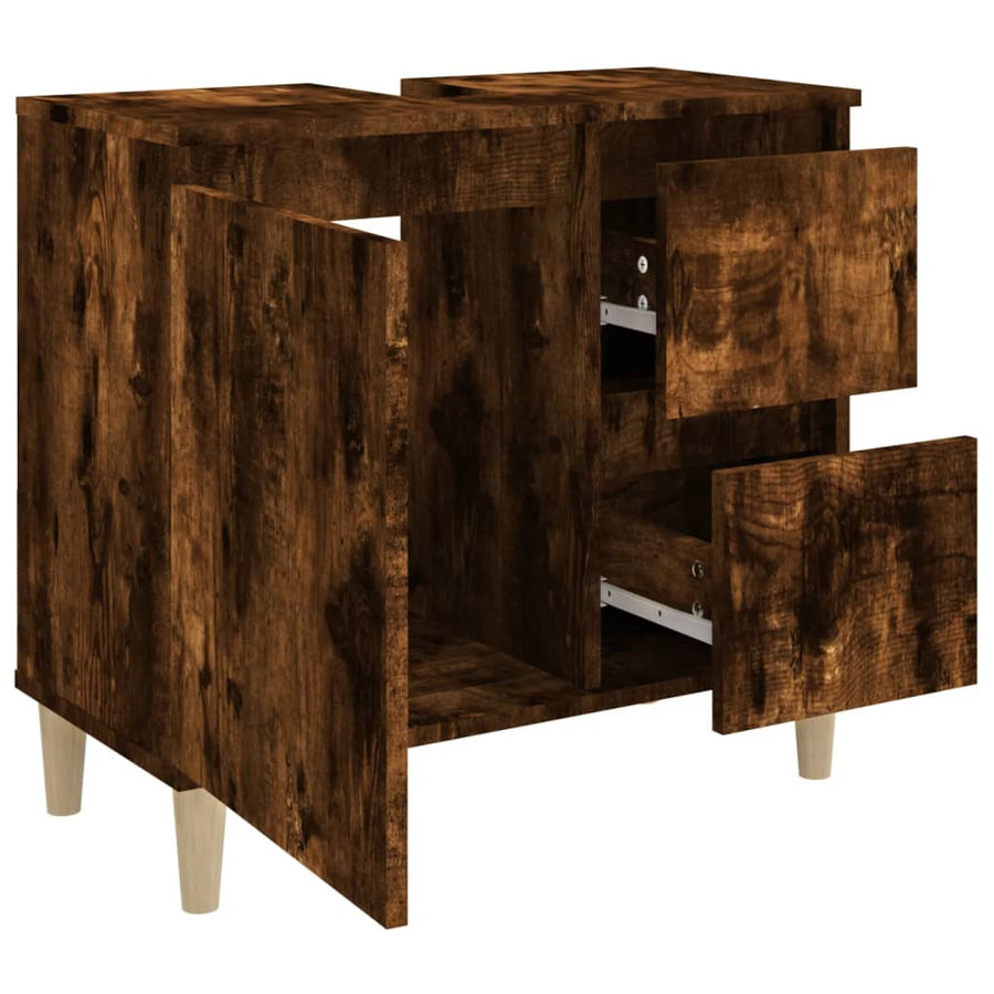 Badkamerkast 65X33X60 Cm Bewerkt Hout Kleurig Gerookt eiken