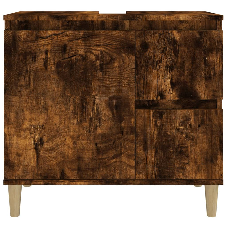 Badkamerkast 65X33X60 Cm Bewerkt Hout Kleurig Gerookt eiken
