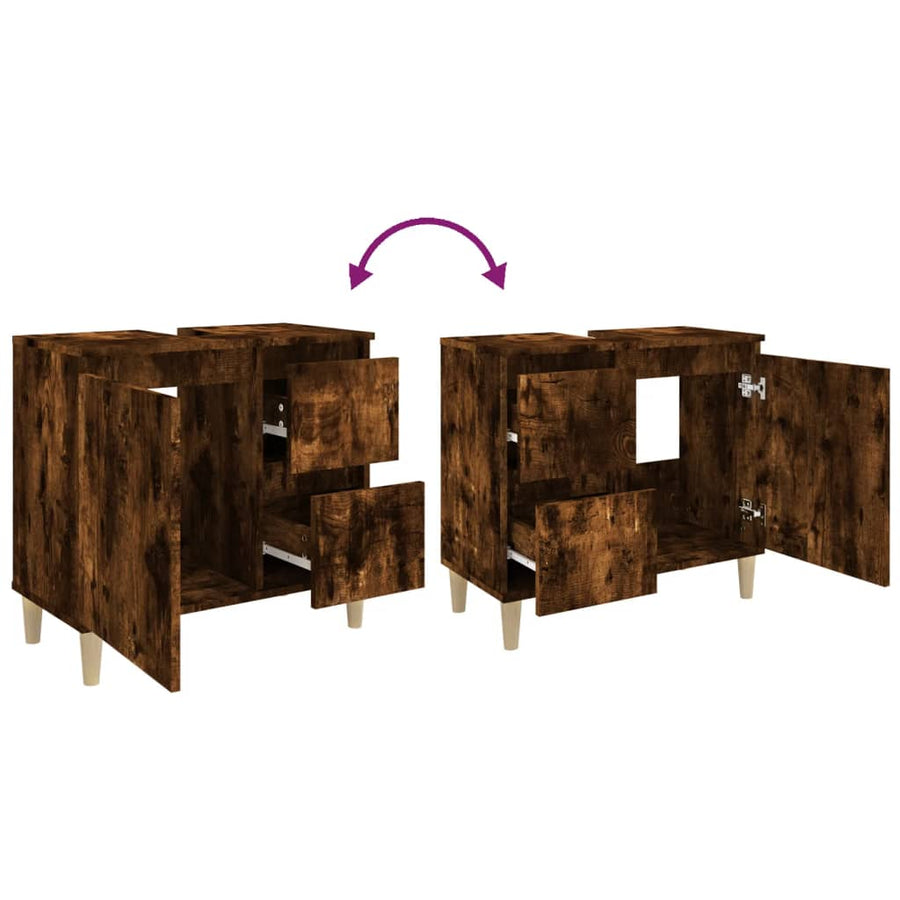 Badkamerkast 65X33X60 Cm Bewerkt Hout Kleurig Gerookt eiken