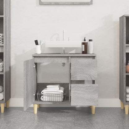 Badkamerkast 65X33X60 Cm Bewerkt Hout Eikenkleurig Grijs sonoma