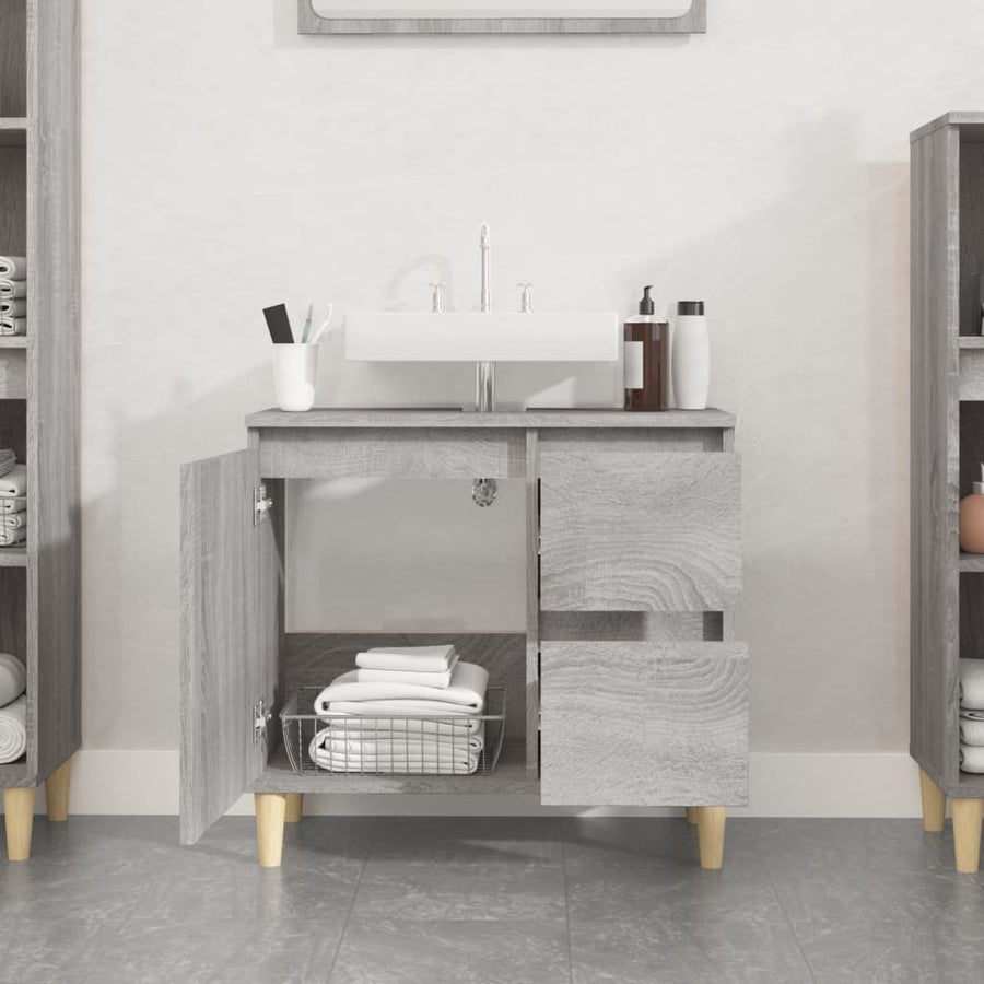 Badkamerkast 65X33X60 Cm Bewerkt Hout Eikenkleurig Grijs sonoma