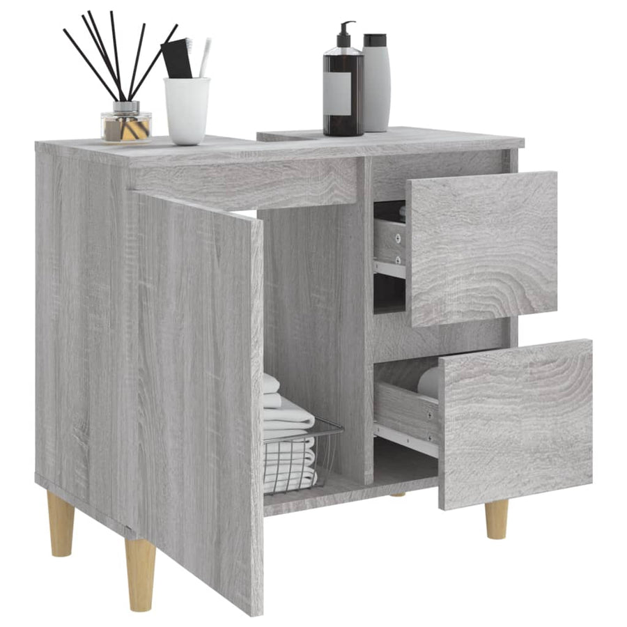 Badkamerkast 65X33X60 Cm Bewerkt Hout Eikenkleurig Grijs sonoma