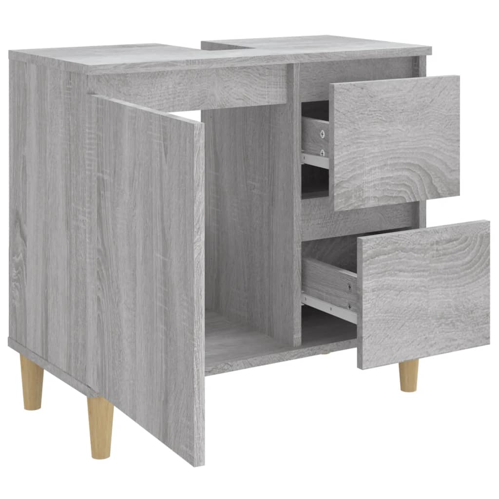 Badkamerkast 65X33X60 Cm Bewerkt Hout Eikenkleurig Grijs sonoma