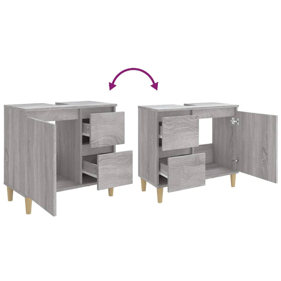 Badkamerkast 65X33X60 Cm Bewerkt Hout Eikenkleurig Grijs sonoma