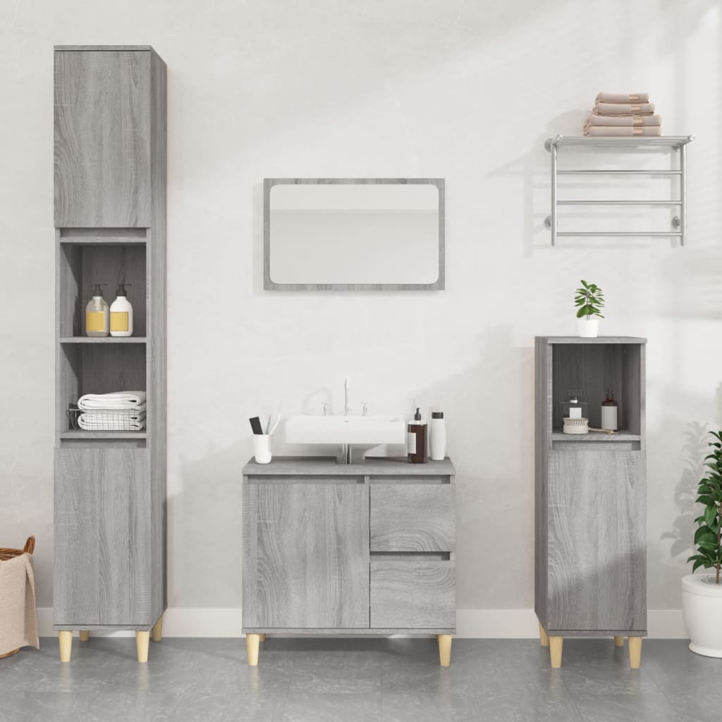 Badkamerkast 65X33X60 Cm Bewerkt Hout Eikenkleurig Grijs sonoma