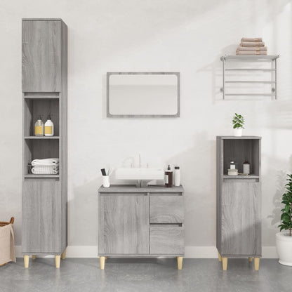 Badkamerkast 65X33X60 Cm Bewerkt Hout Eikenkleurig Grijs sonoma