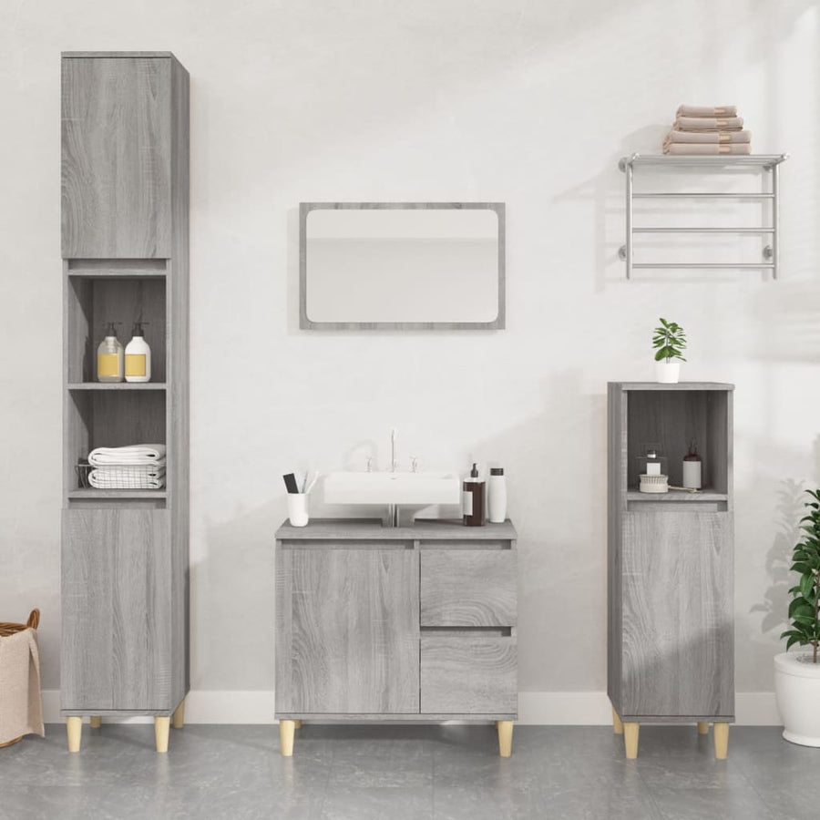 Badkamerkast 65X33X60 Cm Bewerkt Hout Eikenkleurig Grijs sonoma