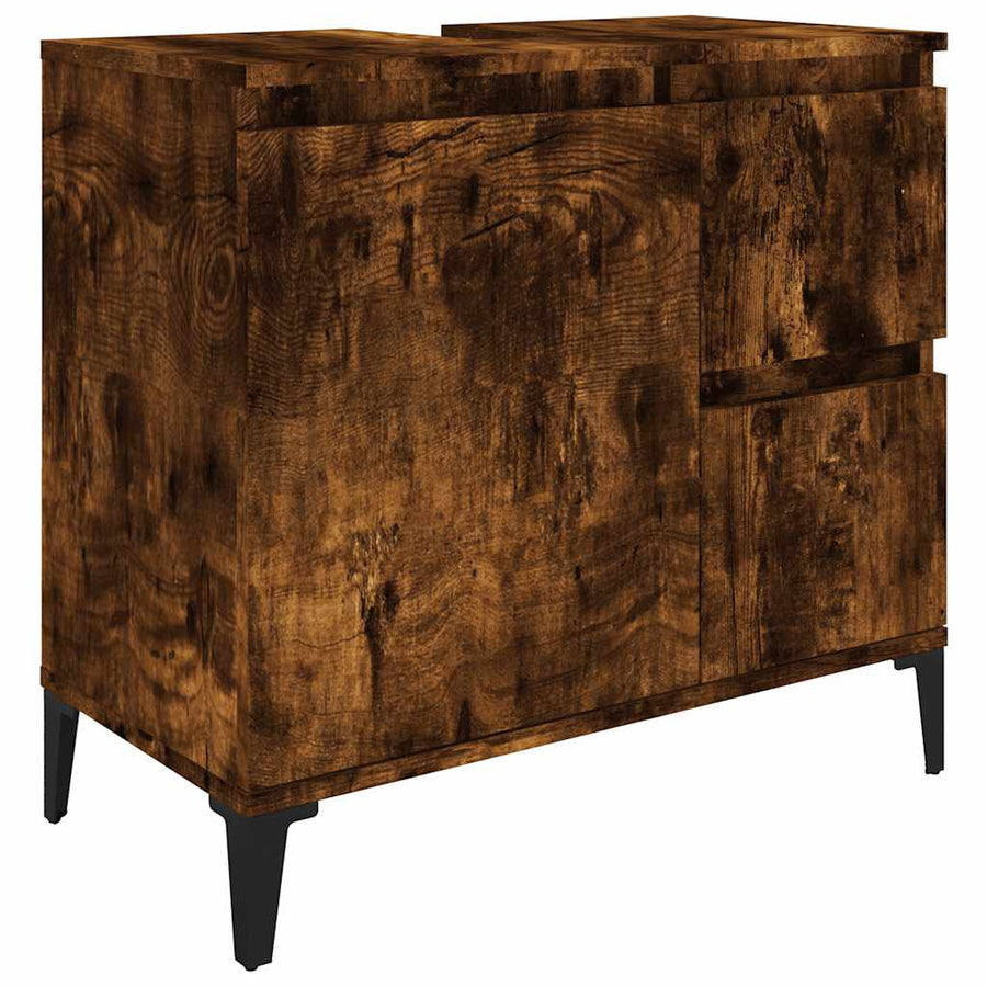 Badkamerkast 65X33X60 Cm Bewerkt Hout Kleurig Gerookt eiken