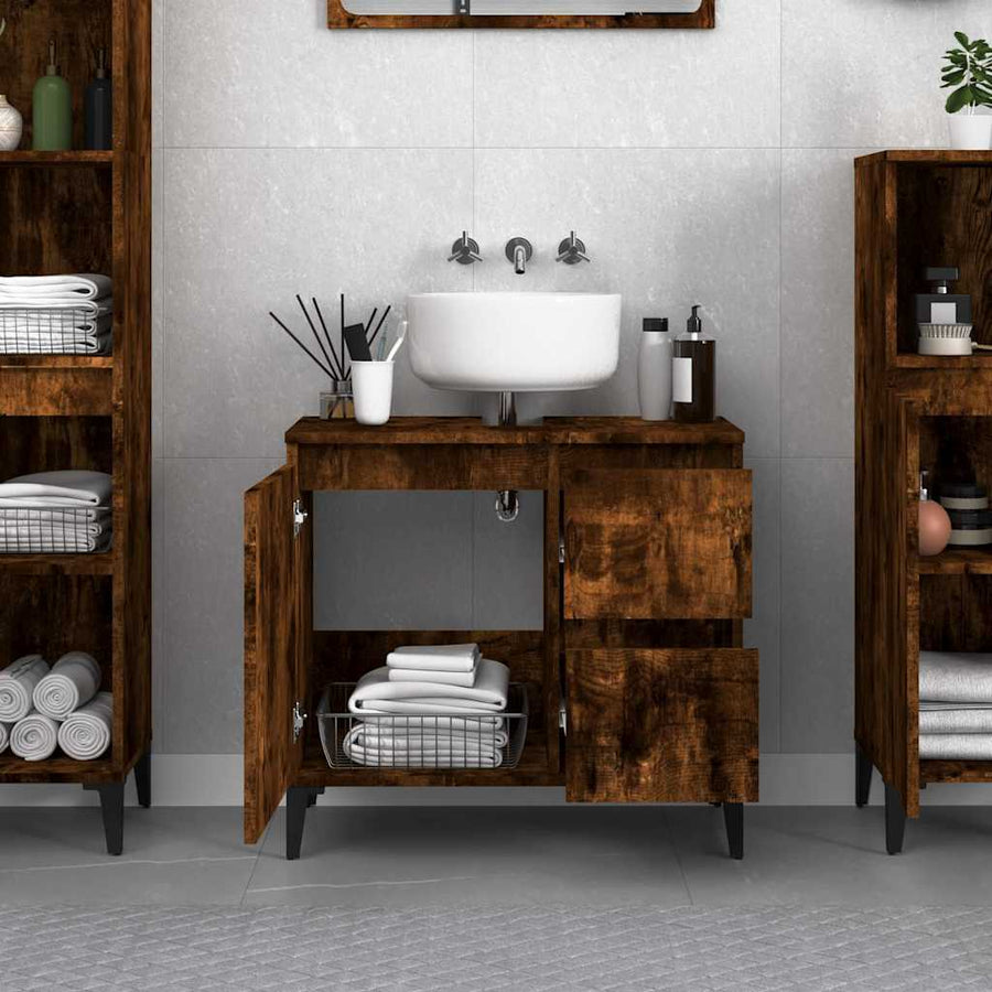 Badkamerkast 65X33X60 Cm Bewerkt Hout Kleurig Gerookt eiken