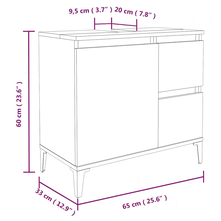 Badkamerkast 65X33X60 Cm Bewerkt Hout Kleurig Gerookt eiken