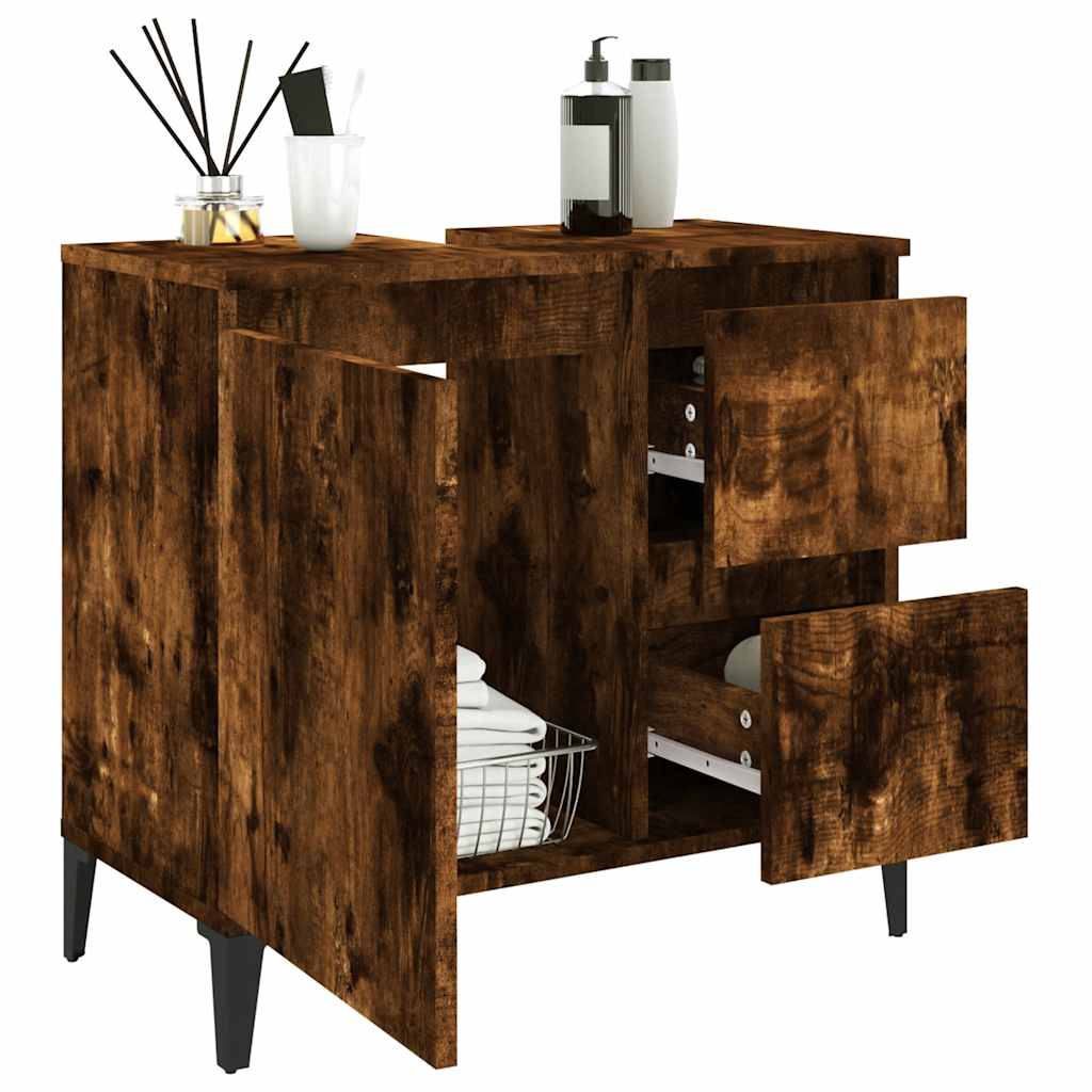 Badkamerkast 65X33X60 Cm Bewerkt Hout Kleurig Gerookt eiken