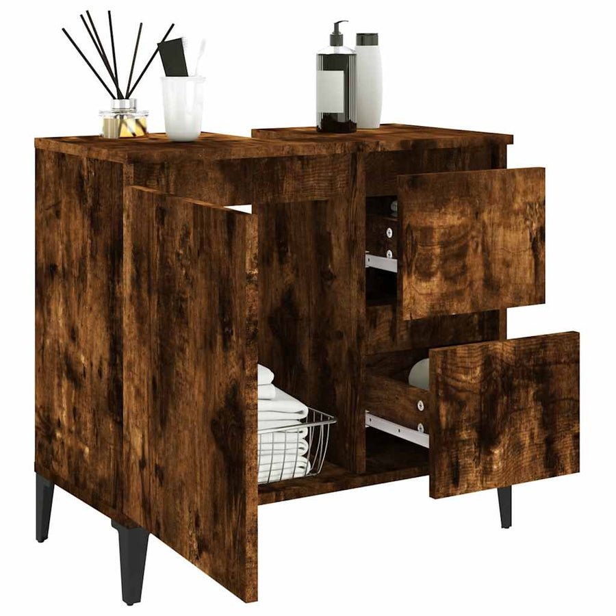 Badkamerkast 65X33X60 Cm Bewerkt Hout Kleurig Gerookt eiken