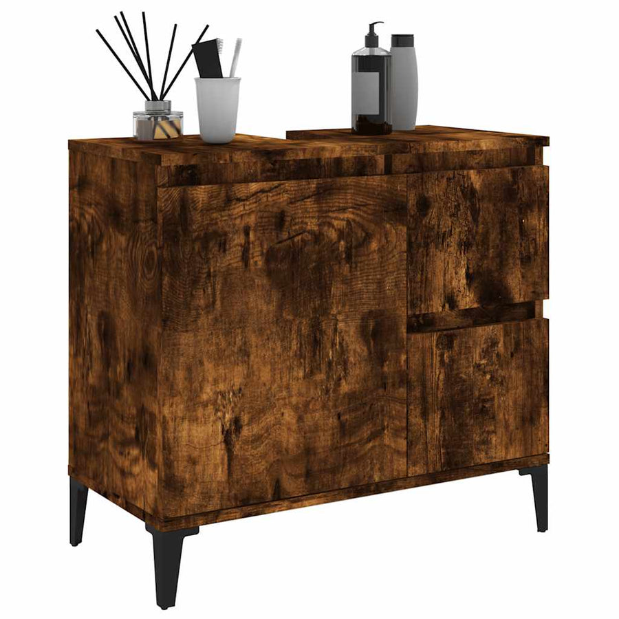 Badkamerkast 65X33X60 Cm Bewerkt Hout Kleurig Gerookt eiken