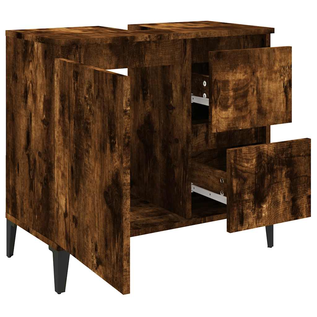 Badkamerkast 65X33X60 Cm Bewerkt Hout Kleurig Gerookt eiken