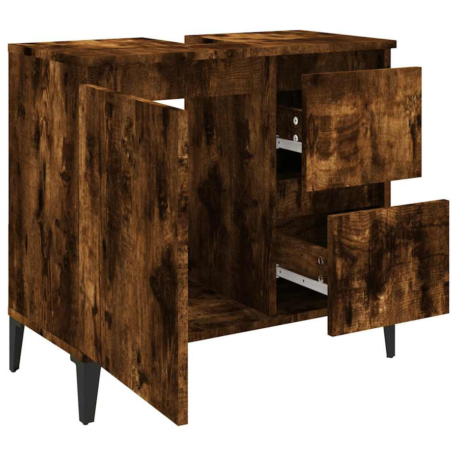 Badkamerkast 65X33X60 Cm Bewerkt Hout Kleurig Gerookt eiken
