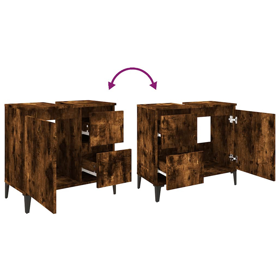 Badkamerkast 65X33X60 Cm Bewerkt Hout Kleurig Gerookt eiken
