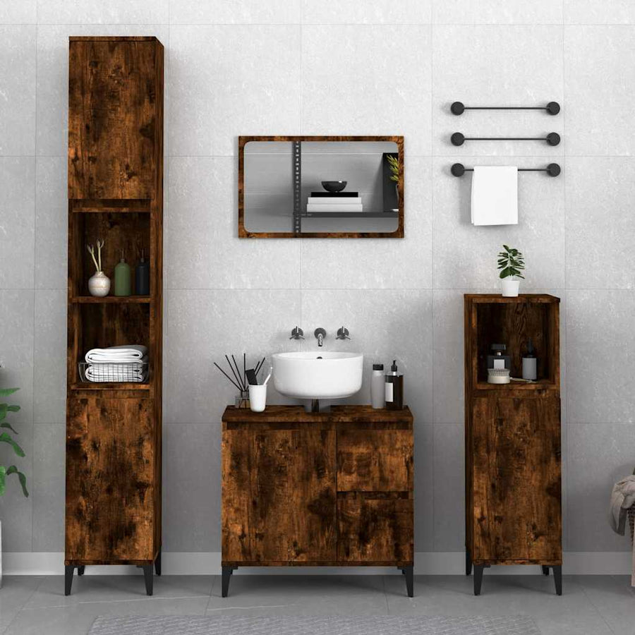 Badkamerkast 65X33X60 Cm Bewerkt Hout Kleurig Gerookt eiken