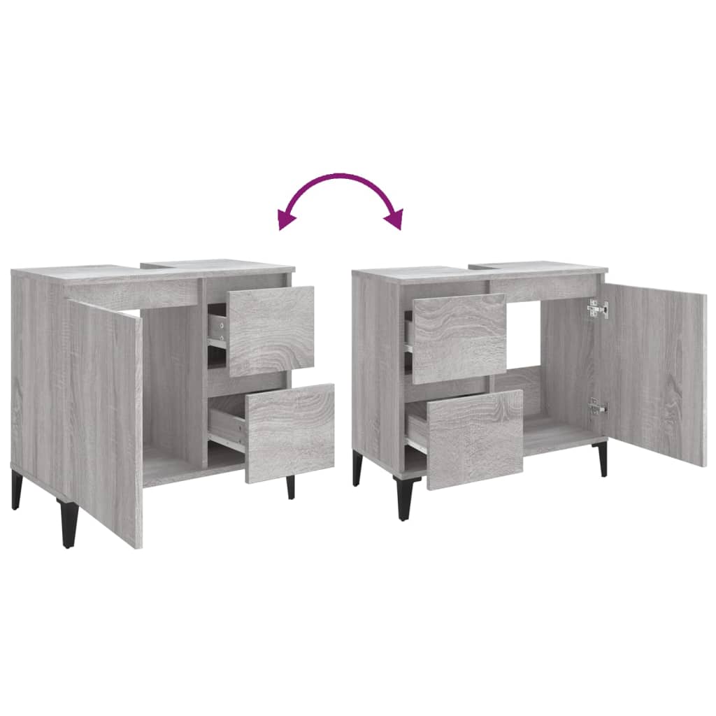 Badkamerkast 65X33X60 Cm Bewerkt Hout Grijs Sonoma Eikenkleurig